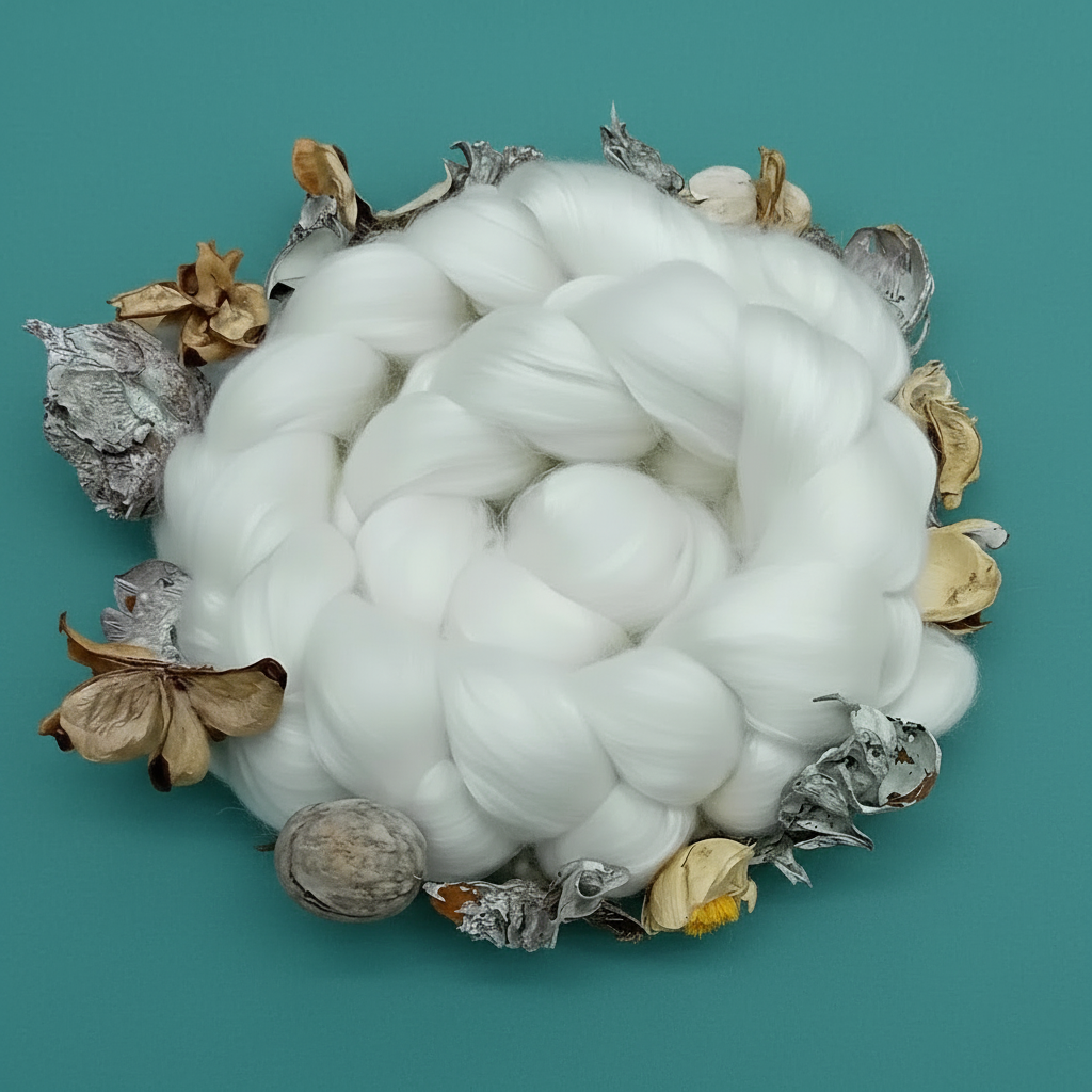 Aussie-Silk Polwarth and Mulberry silk fibre top natural white