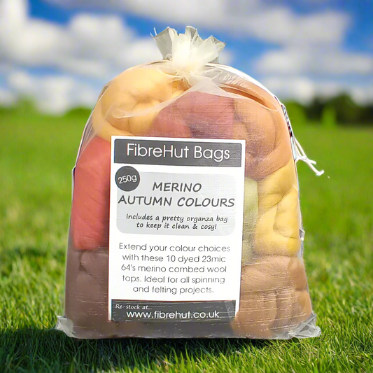 Bag of merino wool in autumn colors