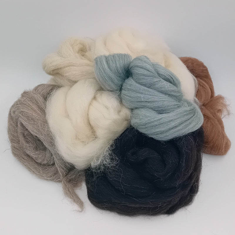mixed bag of sheep wool fibre