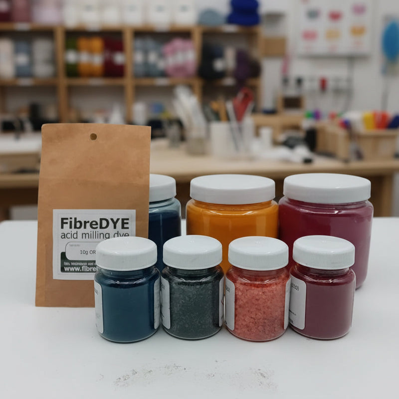 Easy to use dyes will add colour and character to your combed wool top and yarn. Lots of colours from whisper light to strong and vibrant. Available in 10g and 25g packets.