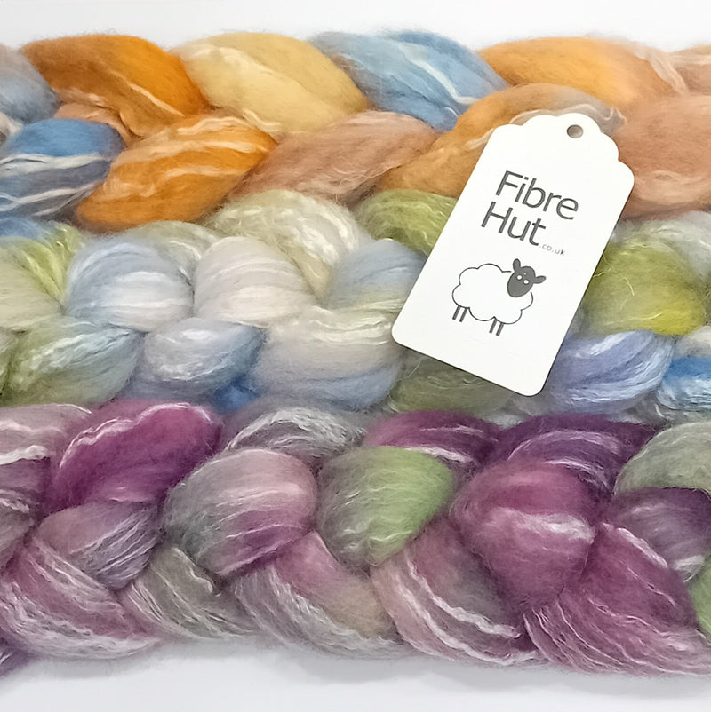 Hand dyed combed wool fibre top at Fibrehut