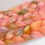 Hand dyed Bfl wool and rose fibre combed top for spinning