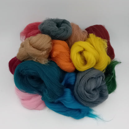 mixed bag of coloured shetland wool fibre