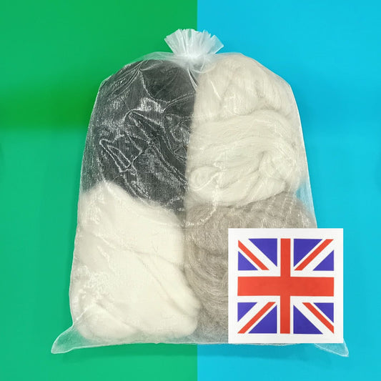 A bag of the best of British sheep breeds combed wool top for spinning