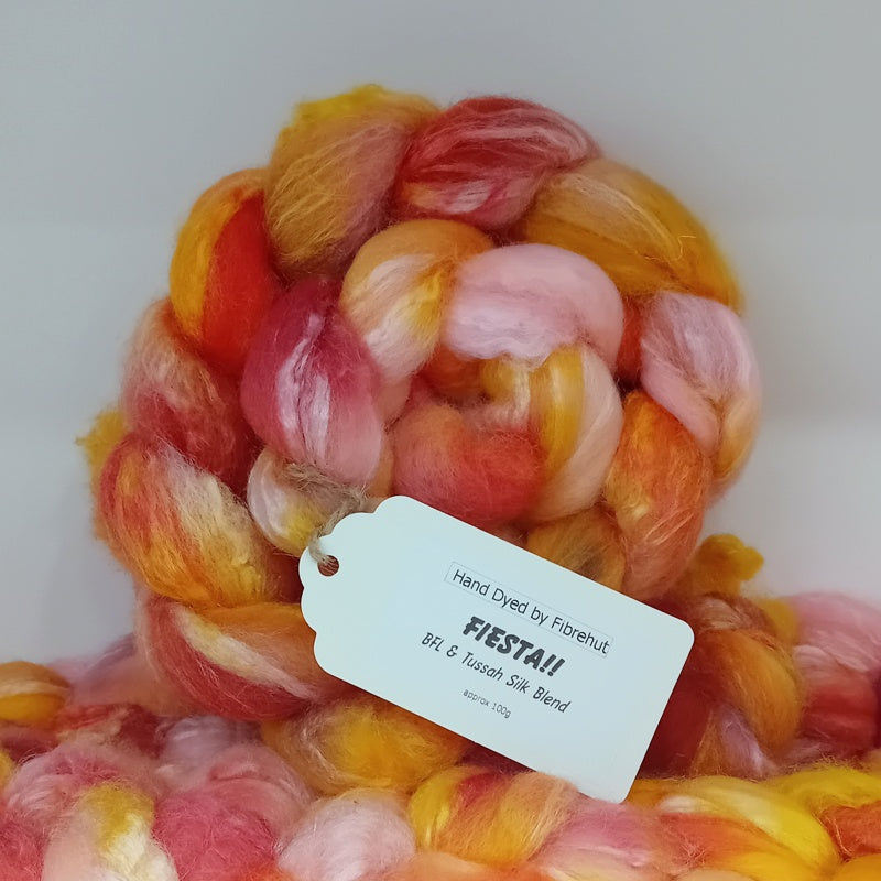 Hand dyed bfl and tussah silk combed fibre top