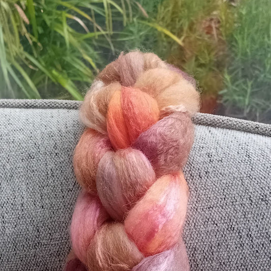Hand Dyed BFL & Tussah Silk - RUSSET BLOOM