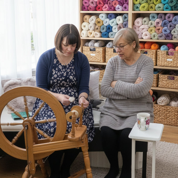Spinning yarn on a wheel