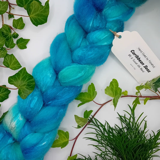 hand dyed bfl and tussah silk fibre
