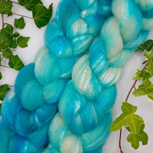 hand dyed bfl and tussah silk fibre blend